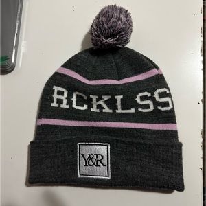 Young & reckless gray and purple beanie one size